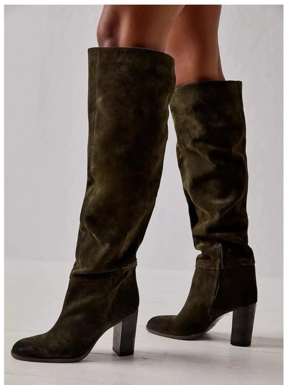 Free People Dakota Over the Knee Boots Hunter Green Suede